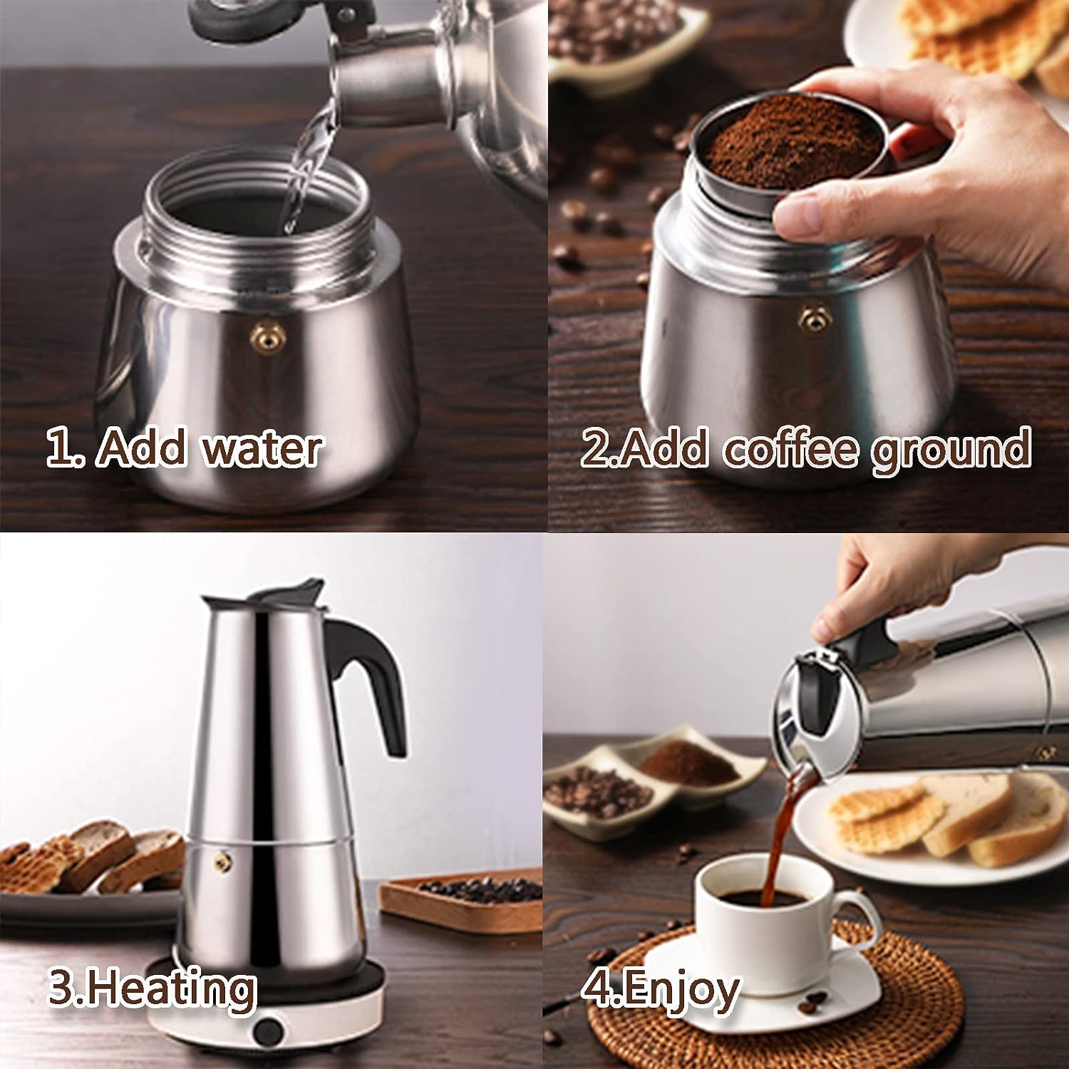 4/أكواب-ماكينة صنع قهوة موكا - مراجعة Moka Pot Stove وسعره